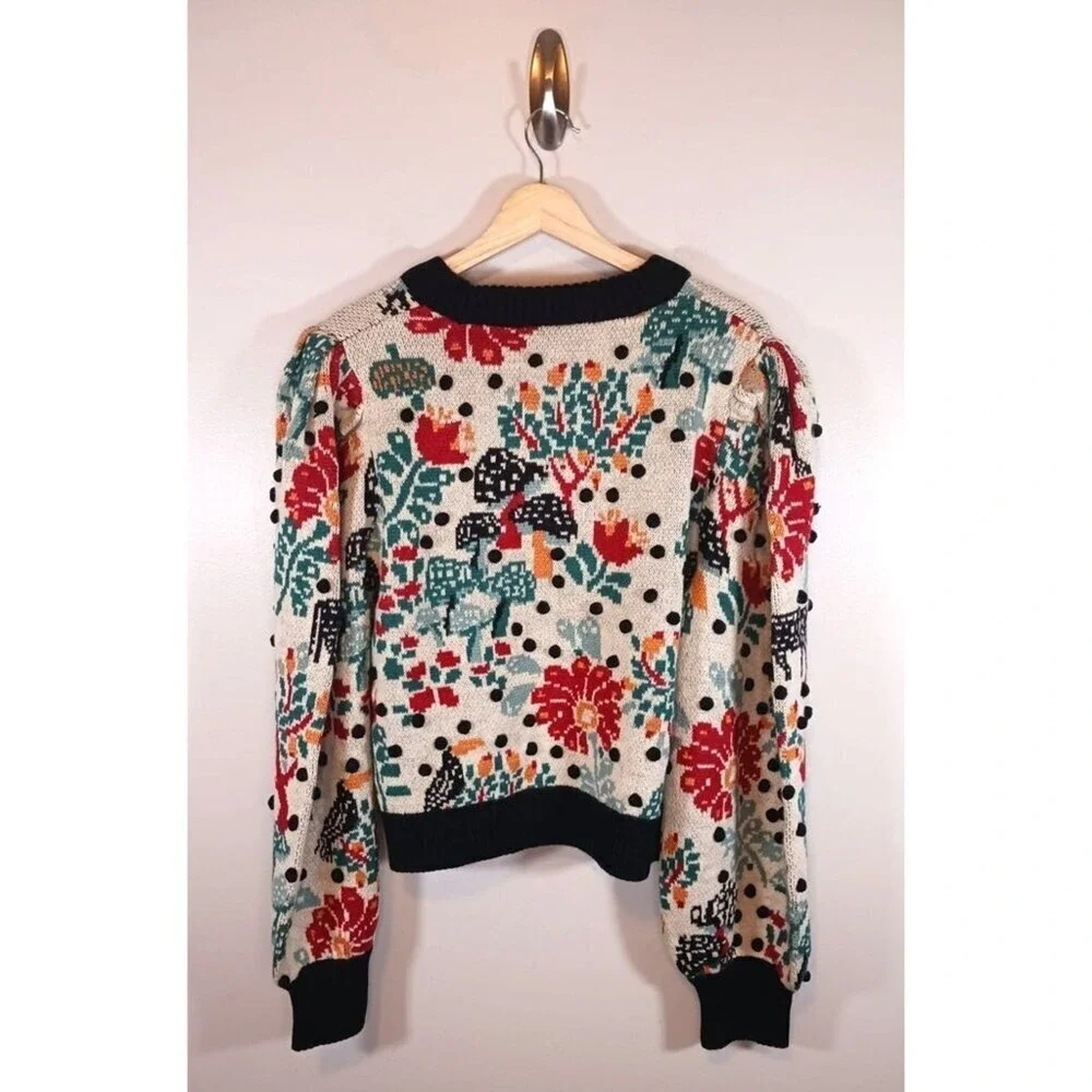Farm Rio Cropped Mushroom Fairy Whimsy Floral Women's Sweater Size XL New - Picture 2 of 4